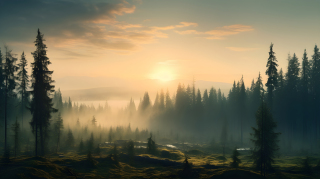 晨雾中的森林景观摄影图片