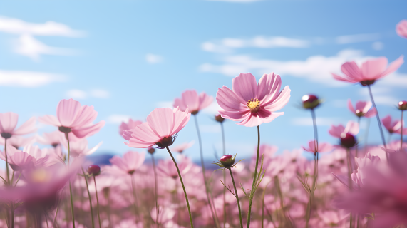 阳光下盛开的粉色花朵摄影图片