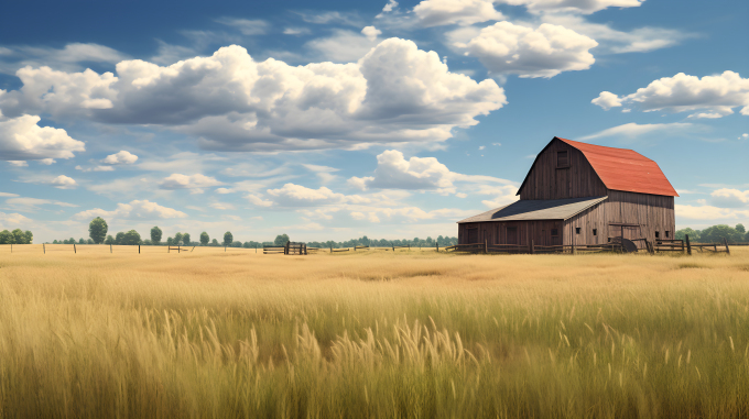 田园风光中的红色谷仓