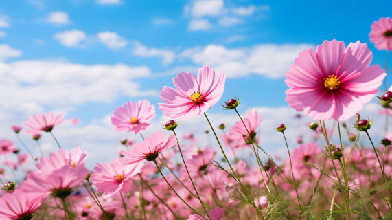 阳光下绽放的粉色花朵摄影图