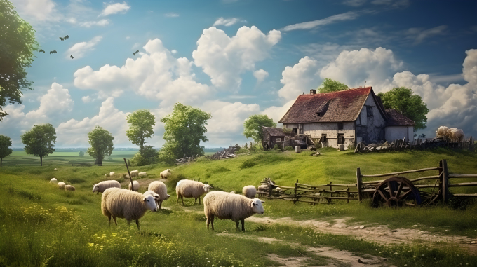 在草原上放牧摄影图