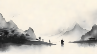 简约传统留白山水画高清图