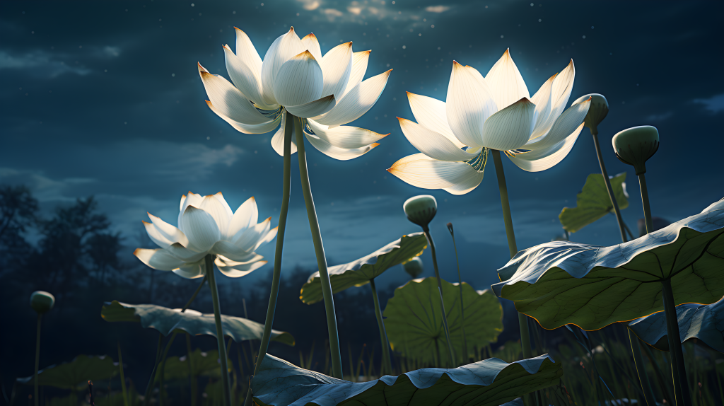 宋代风格的绿莲花与花叶摄影版权图片下载