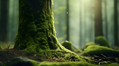 森林中绿苔覆盖的树干摄影图