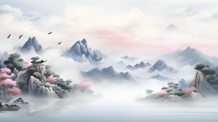 绝美中国山水画高清图版权图片下载