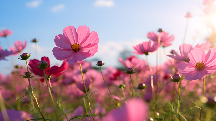 阳光下盛开的粉色花朵摄影版权图片下载