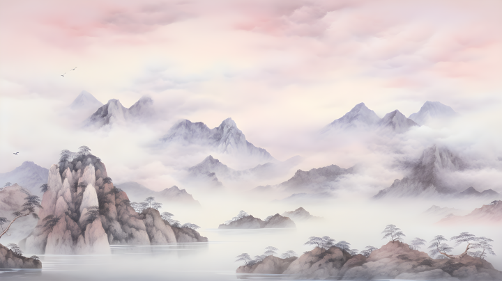 中国传统云海山水高清图版权图片下载