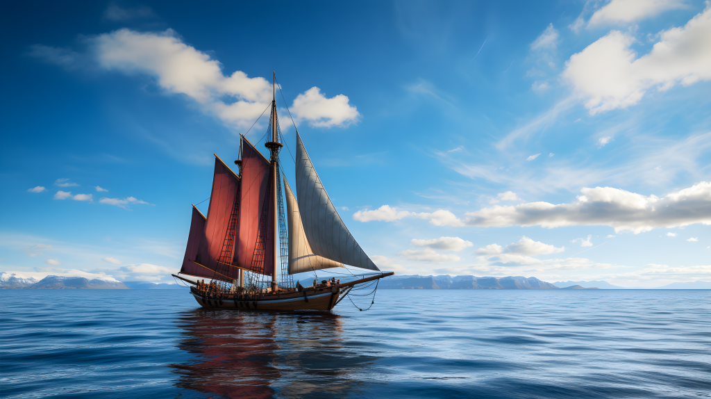 风帆高耸，静海碧空：海洋学术界生态友好摄影图版权图片下载