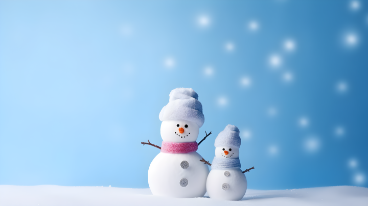 蓝色背景上的两个雪人高清图版权图片下载