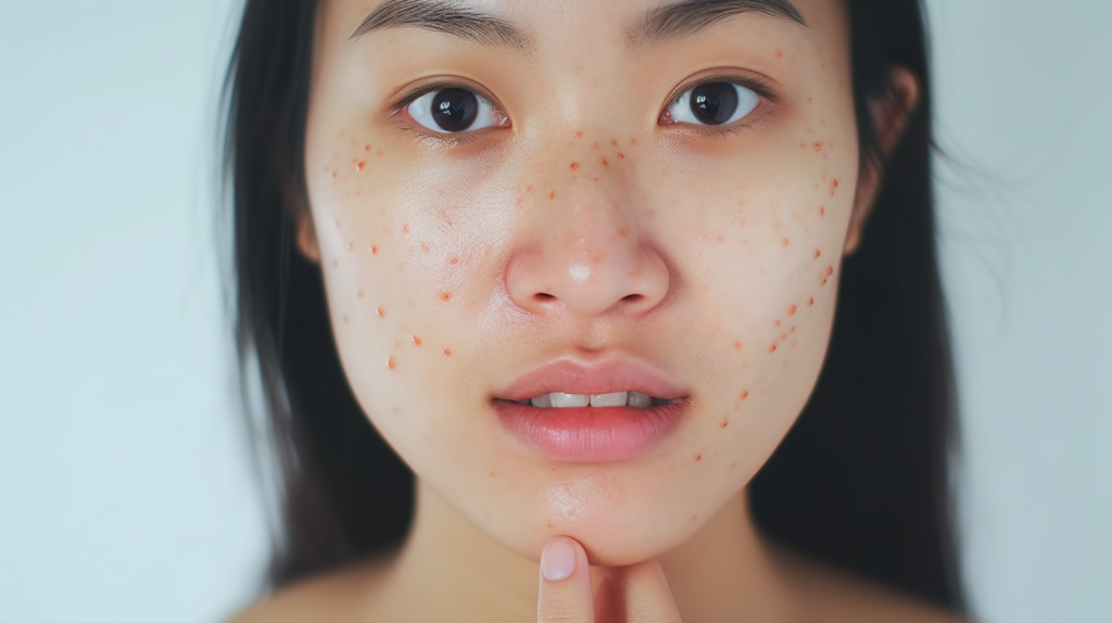 女性面部痘痘肌摄影版权图片下载