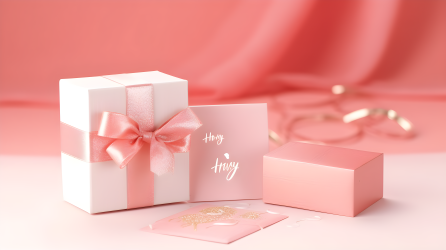 粉红色和浅红色的生日礼物包装盒摄影图