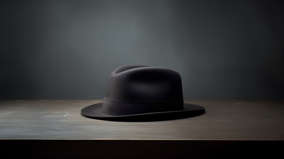 黑色羊毛费德勒帽子在白色表面上的摄影图