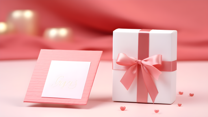 粉红色生日礼品包装盒摄影版权图片下载