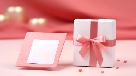 粉红色生日礼品包装盒摄影图片