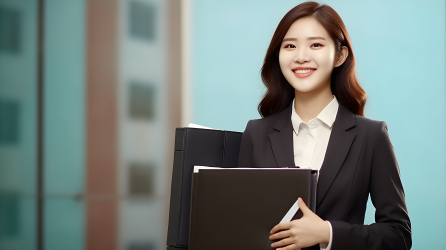韩国商务女性拿着文件夹微笑摄影图片