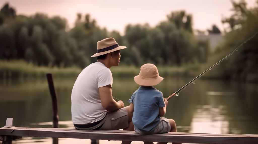 亲子垂钓自然景色摄影版权图片下载