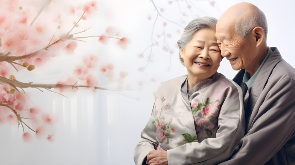 亲切和蔼的老年夫妇在医院中相拥摄影版权图片下载