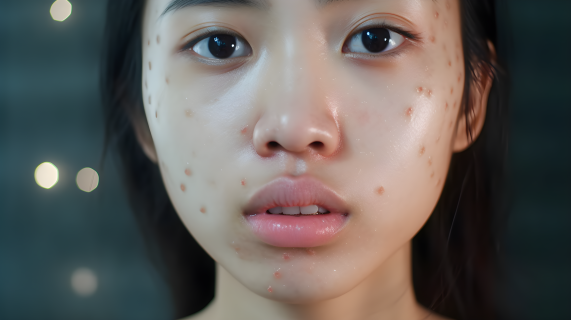 亚洲女性面部痘痘高清摄影图片