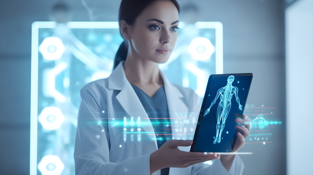 未来机器人展示DNA设计的医生图片摄影图