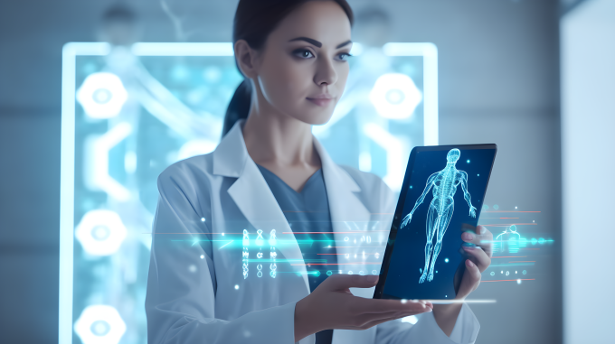 未来机器人展示DNA设计的医生图片摄影图