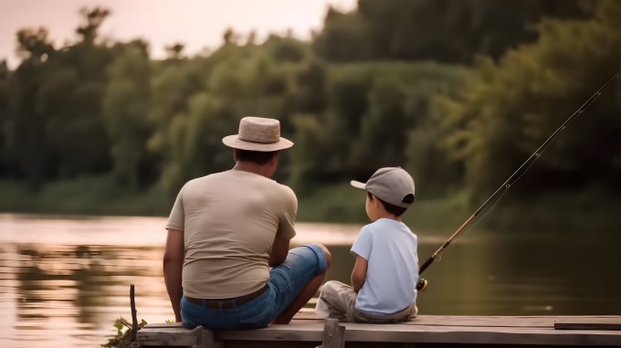 亲子垂钓自然风光摄影图片