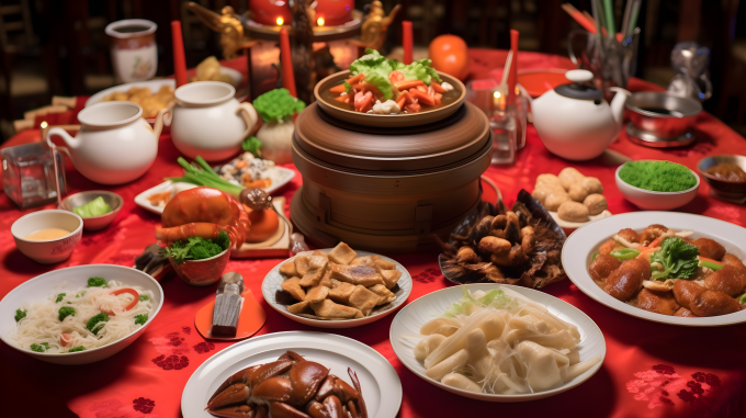 中国传统年夜饭摄影图片