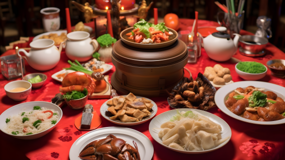中国传统年夜饭摄影图片