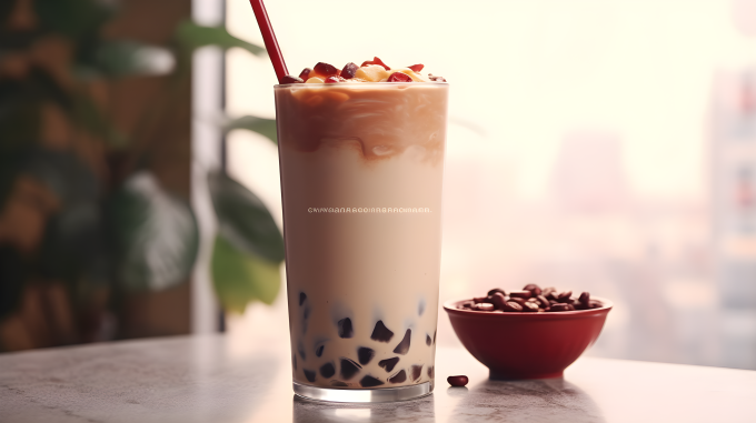 红豆奶茶美味诱人摄影图