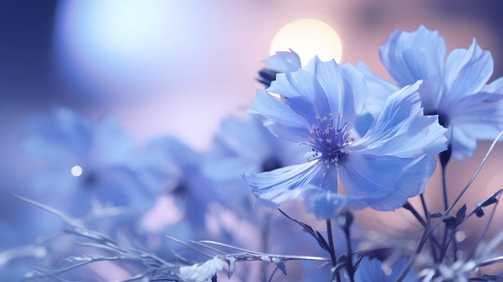 多重曝光风格下的蓝色花朵摄影版权图片下载