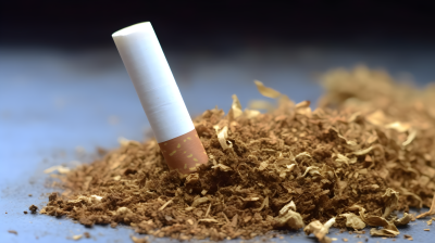 烟草堆上的一支香烟摄影图