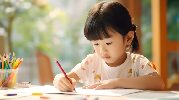 亚洲小孩子写字摄影图片