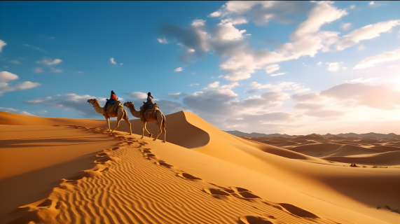 旅行的人沙漠骆驼与沙丘摄影图片