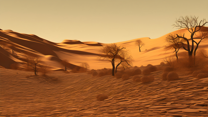 沙漠风光树木点缀的沙丘摄影版权图片下载