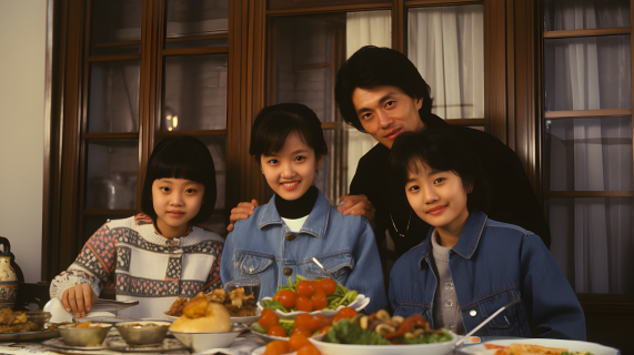 1980年代北京家庭晚餐桌摄影图片