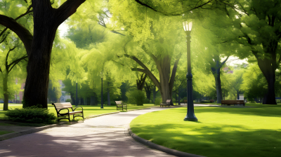 树影掩映的绿色公园摄影图片