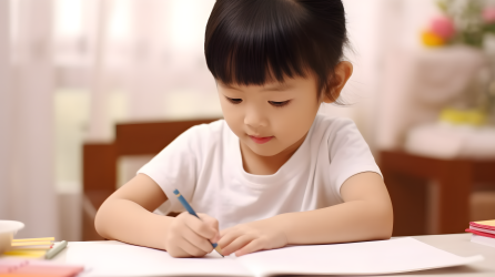亚洲儿童写字摄影图片