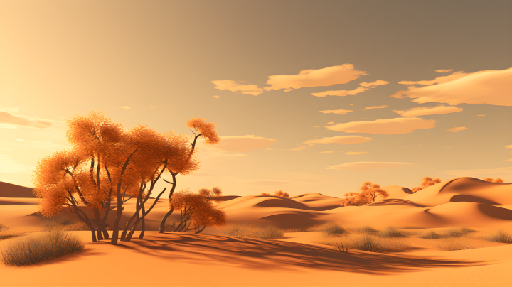 沙漠丛林树木环绕沙丘的自然图案摄影版权图片下载
