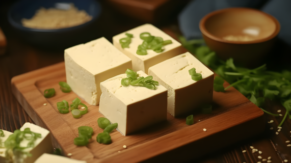 健康豆腐，淡黄色风格的摄影图片