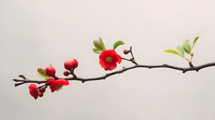 红花树枝的极简摄影图版权图片下载