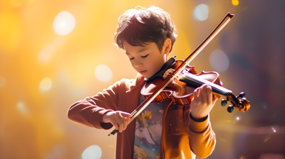 男孩演奏小提琴的摄影图片