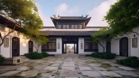 亚洲风格的中式别墅摄影图片