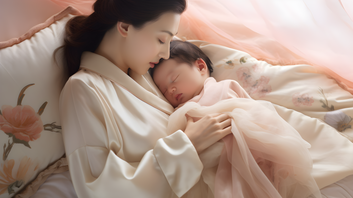 柔和粉红与琥珀色相间的婴儿床前摄影图版权图片下载