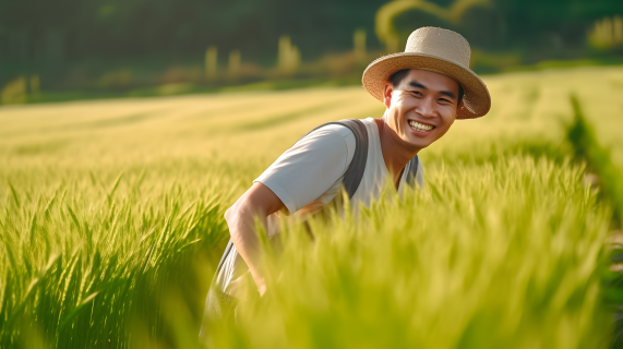 稻田微笑融合自然与人工元素的摄影图片