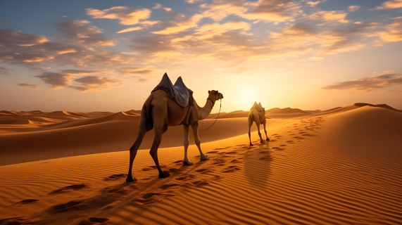 沙漠骆驼秋笙闲风景摄影图
