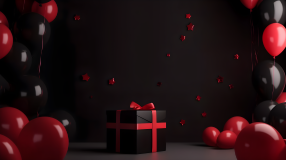 黑红气球和礼物的摄影图片