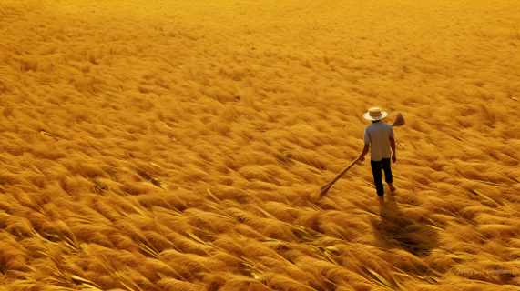 黄色玉米田中的男人摄影图片