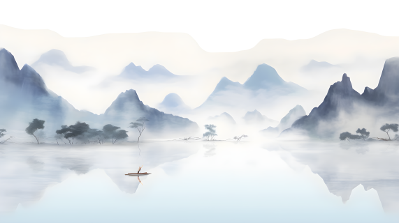中国风水墨画风格的山水摄影图