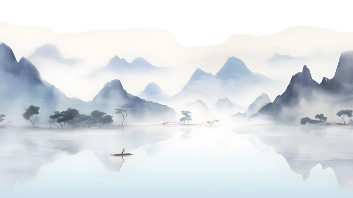中国风水墨画风格的山水摄影图版权图片下载