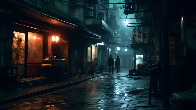 暗青与浅琥珀色的中国城市夜景摄影图