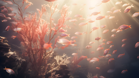 珊瑚下的彩鱼游荡摄影图